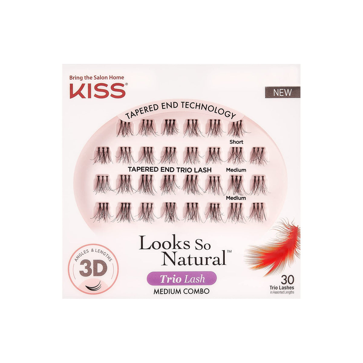 Kiss Looks So Natural Trio Lash Pack - 30 Faux Mink False Eyelashes With Tapered Ends