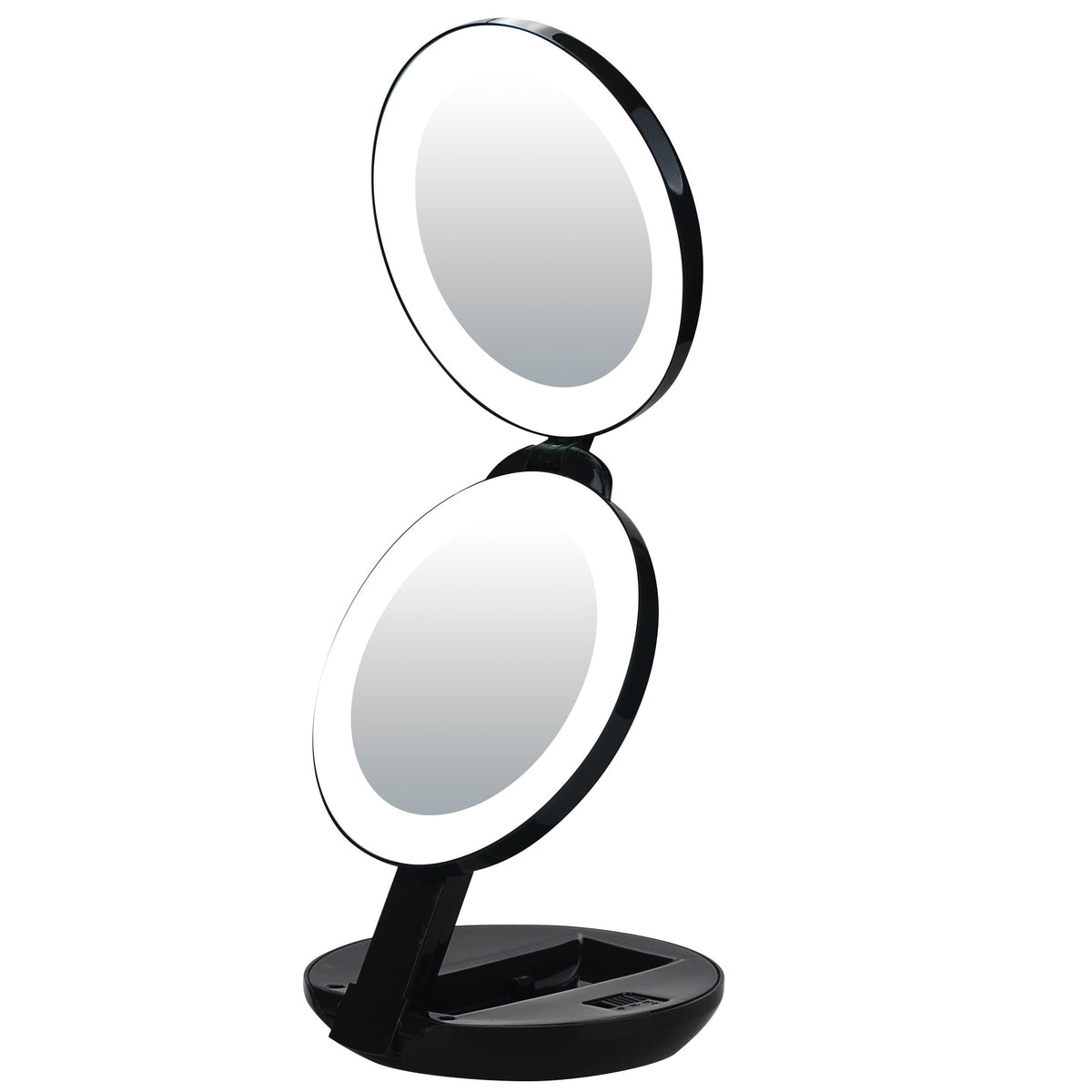 Vrhere Mirrim 10X/1X Led Lighted Travel Makeup Mirror - Luxury Folding Pocket Vanity, Black