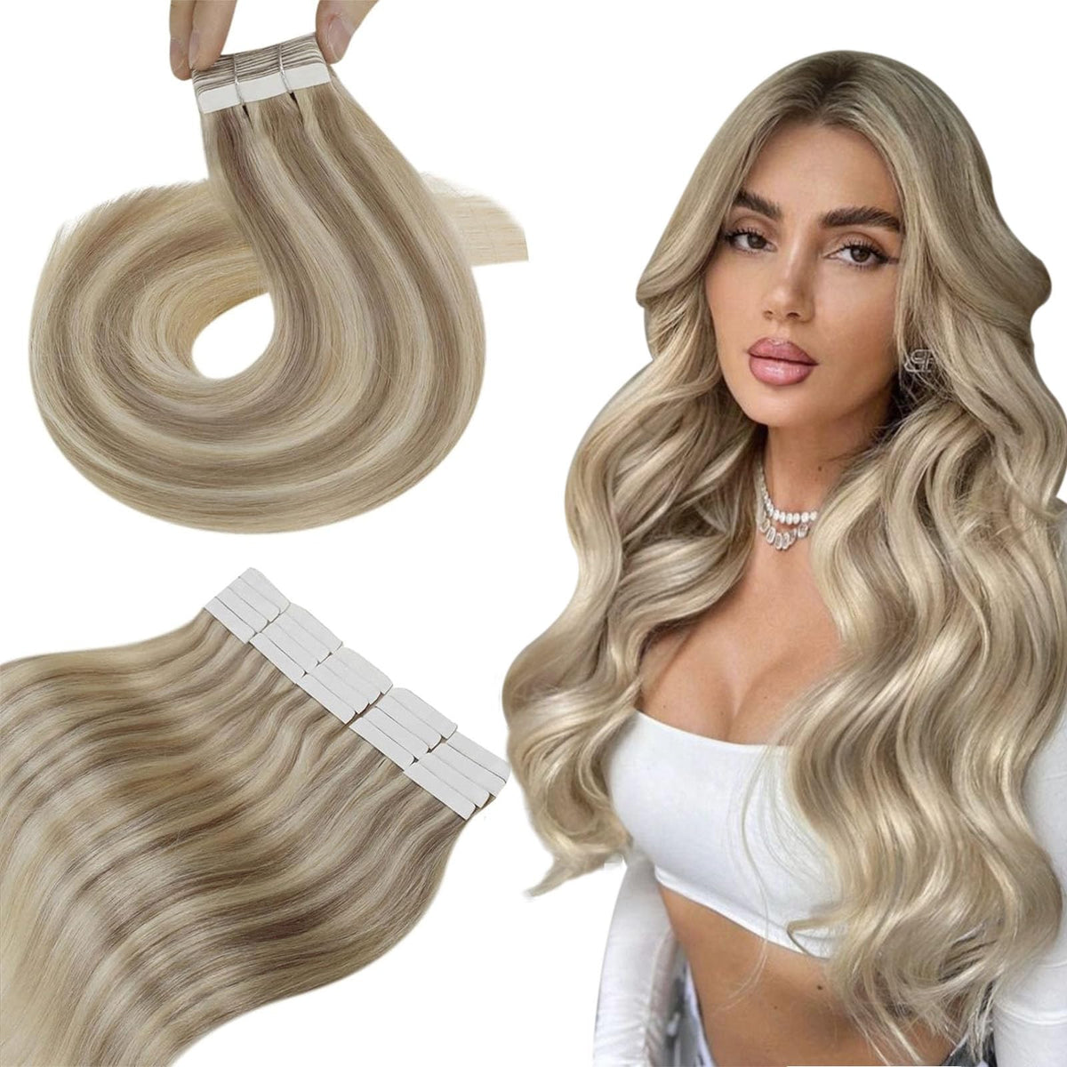 Hetto Tape In Hair Extensions - Human Hair #17 Dirty Blonde & #23 Light Blonde, 20Pcs, 24 In