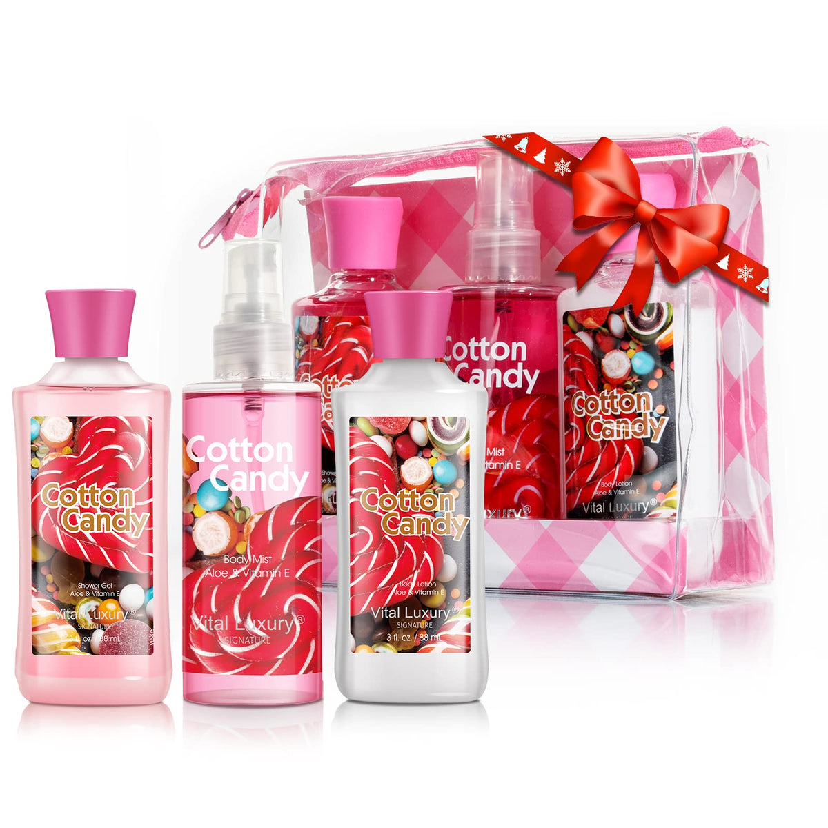 Vital Luxury Cotton Candy Bath & Body Care Travel Set - Lotion, Shower Gel & Mist Gift Set