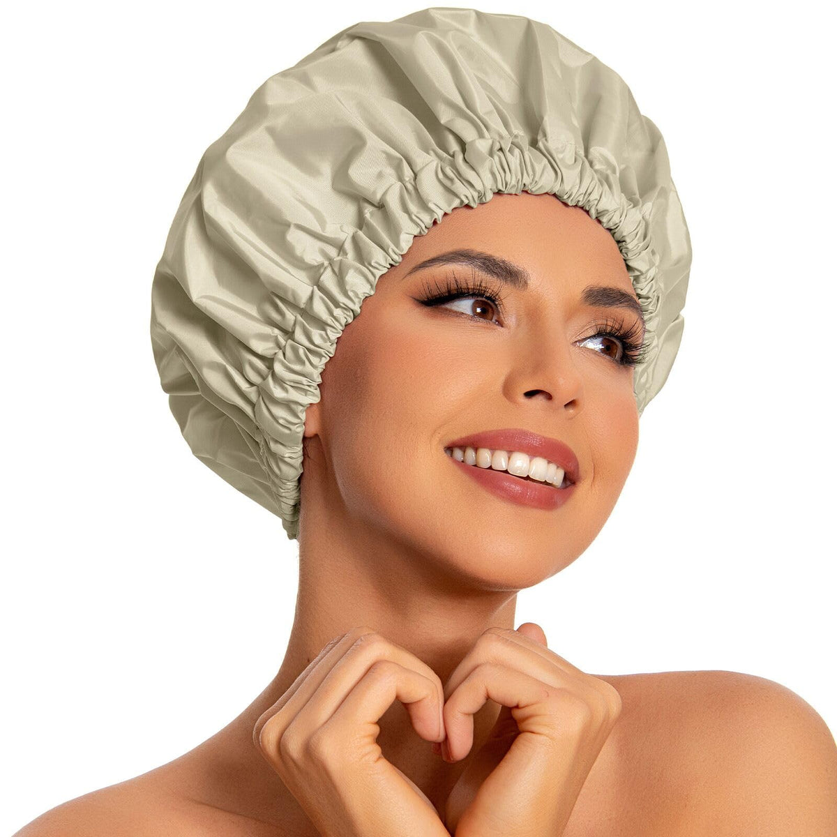 Edoneery Reusable Shower Cap For Women - Large Waterproof Bath Hair Hat, Gray Yellow