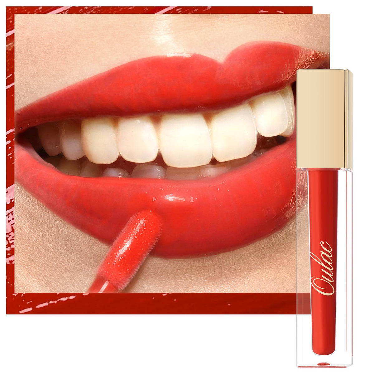 Oulac Shine Red Liquid Lipstick - Vegan Lip Plumper Gloss With Vitamin E & Rose Oil, S09