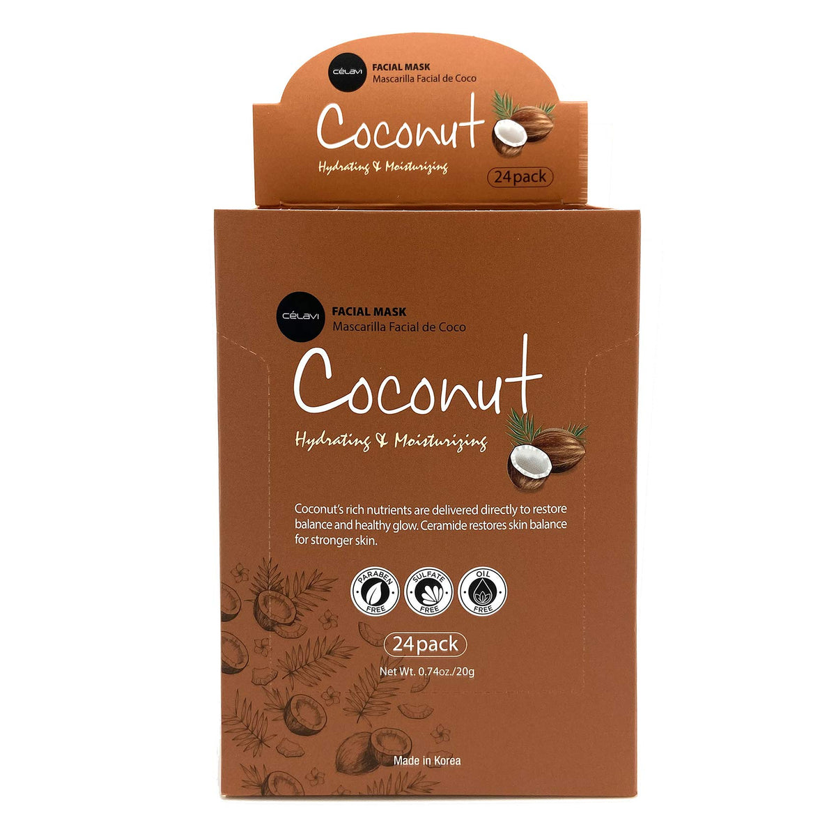 Celavi Facial Mask Set - 24 Coconut Essence Sheet Masks For Hydration And Glow