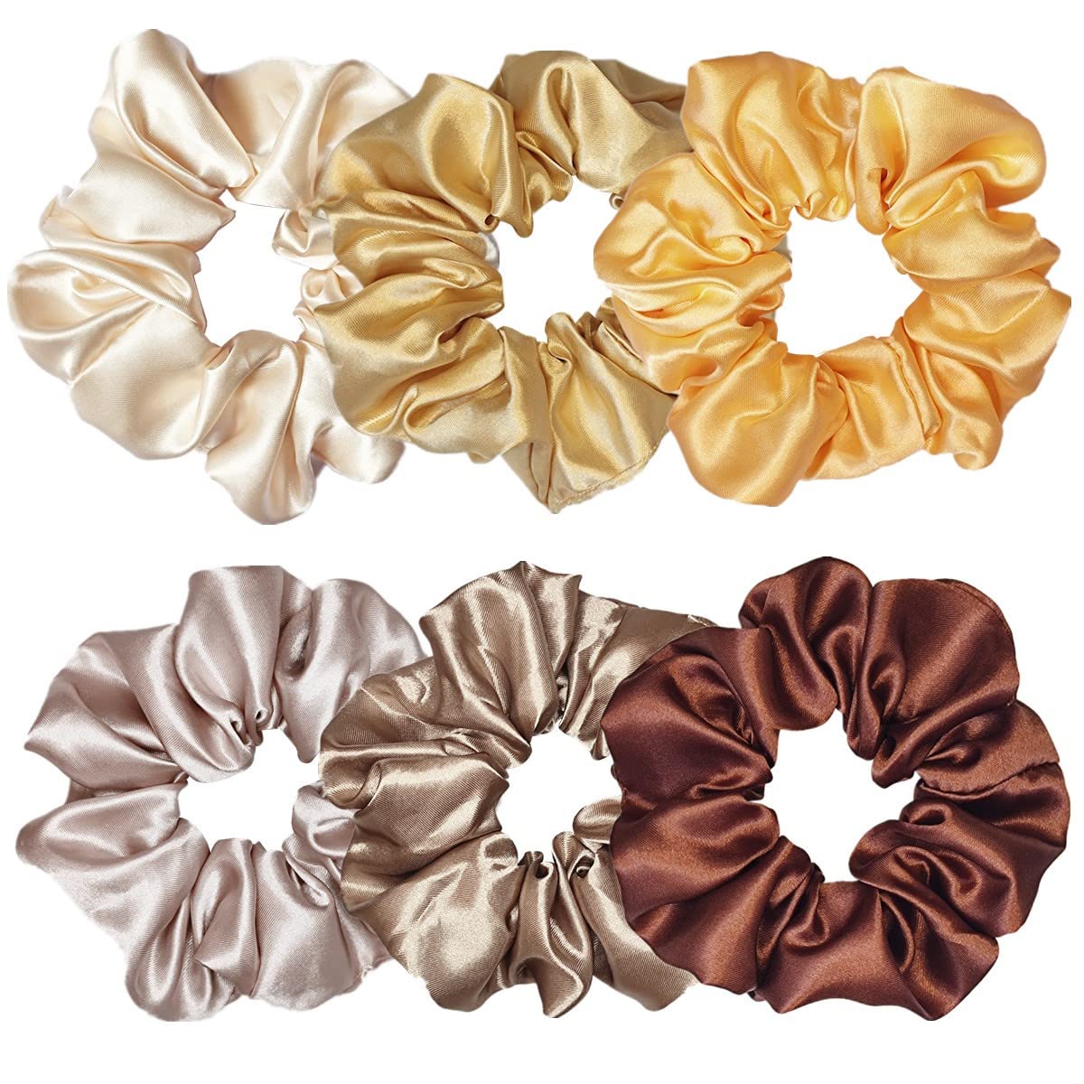 Sufermoe 6 Pcs Satin Silk Hair Scrunchies - Soft Ties for Women & Girls, Yellow & Brown