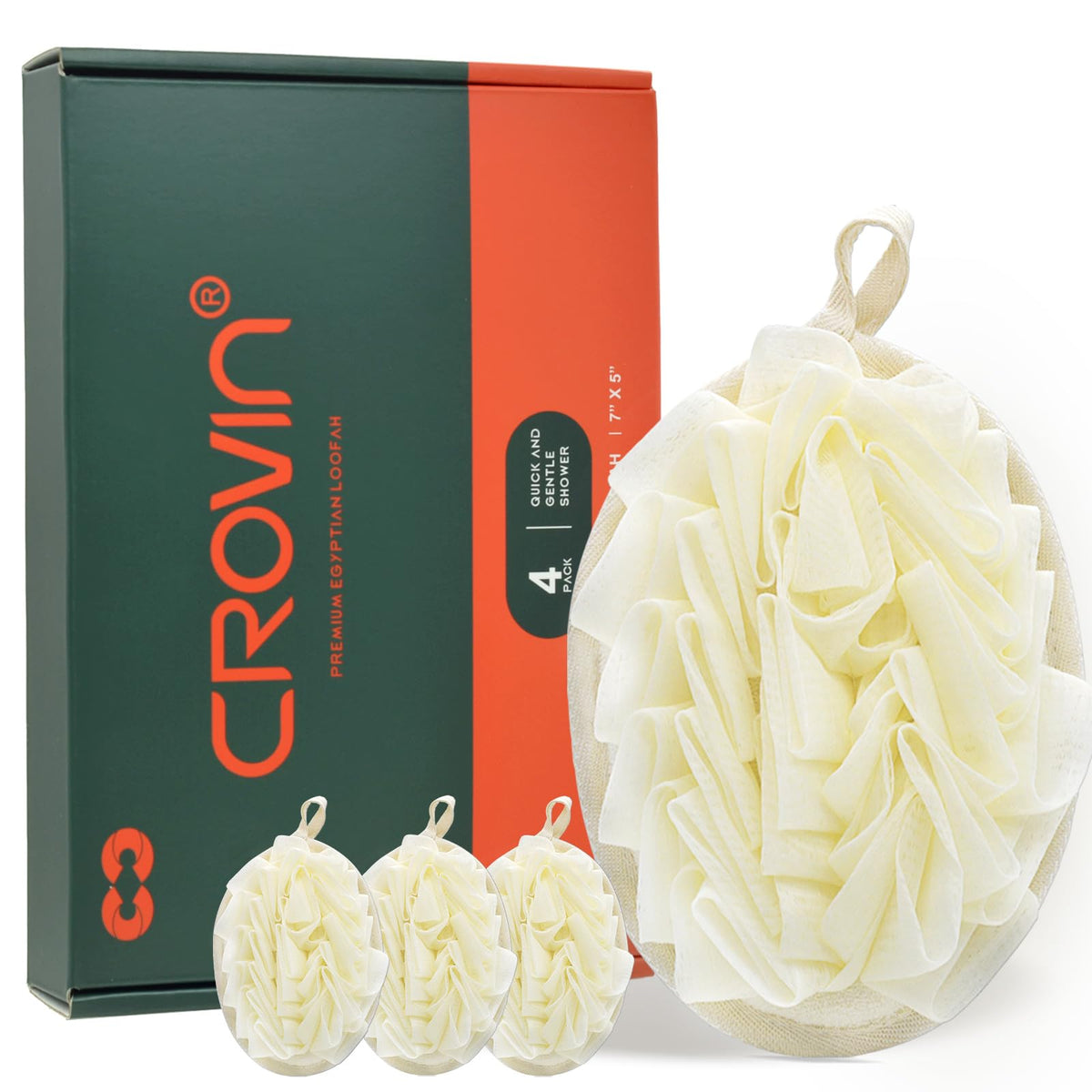 Crovin Shower Puff 4 Pack - Premium Exfoliating Mesh Loofahs With Hand Strap For Men & Women