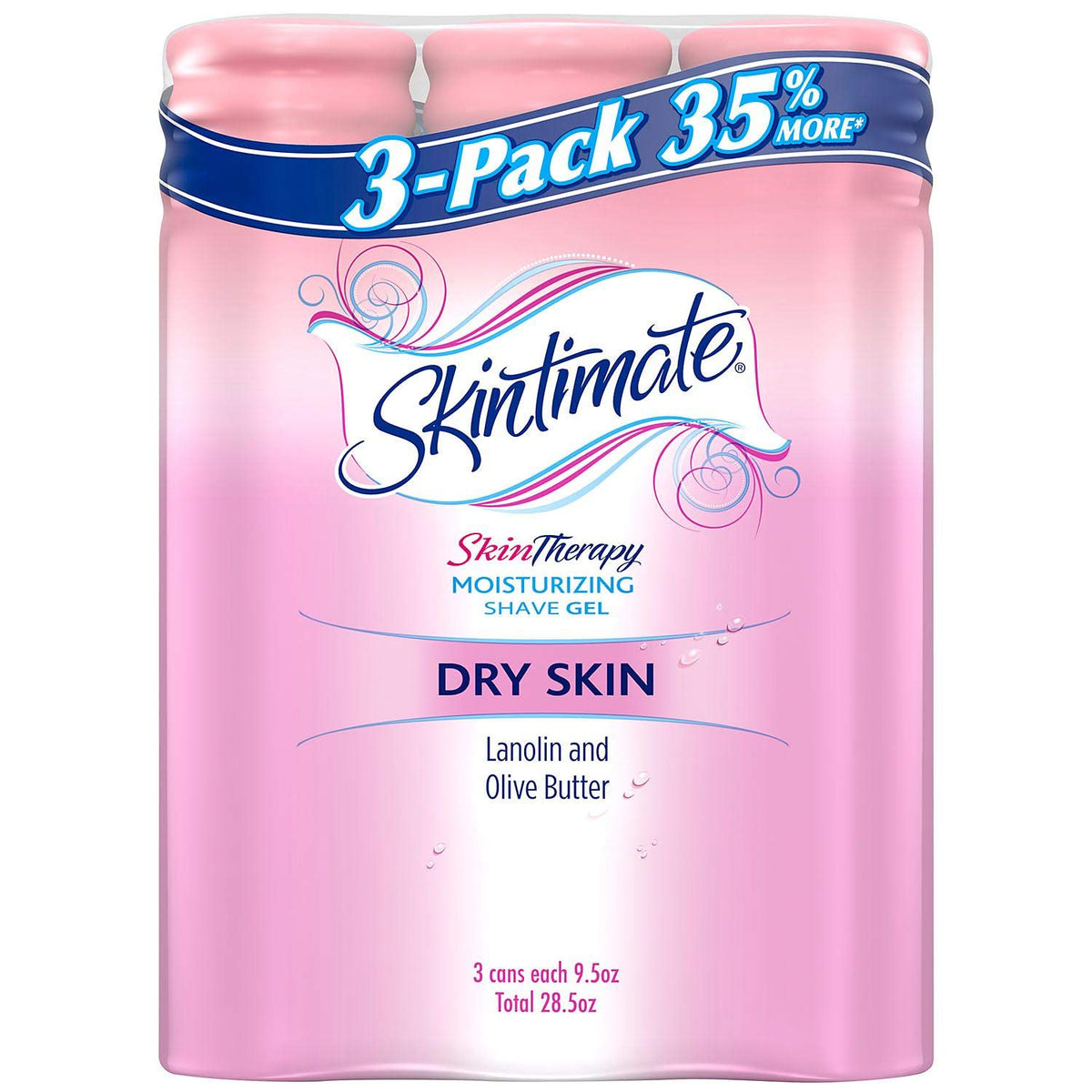 Skintimate Skintherapy Moisturizing Shave Gel For Dry Skin, 9.5 Oz, 3 Pack, Pink