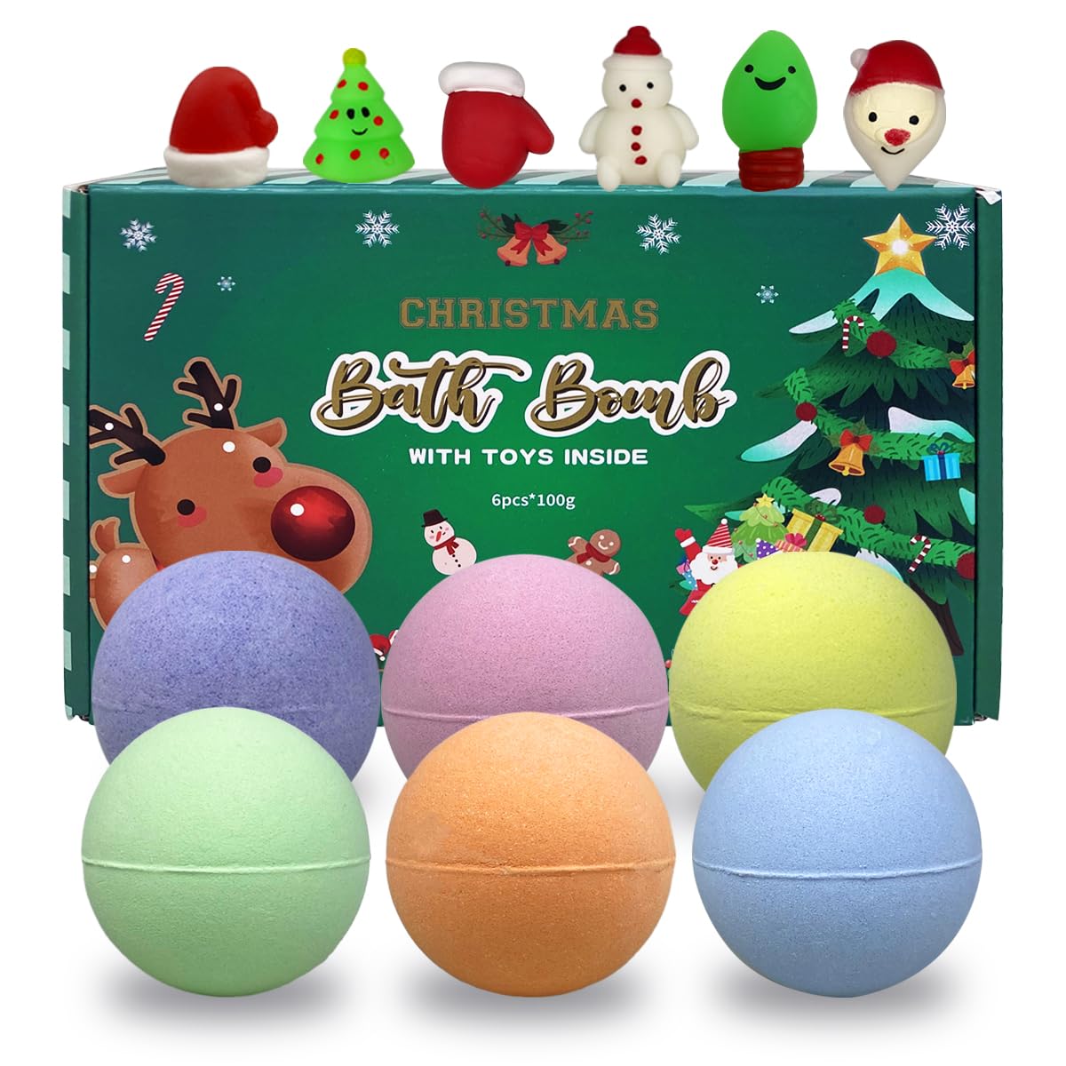 Jofan Christmas Bath Bombs 6 Pack With Squishy Toys - Fun Holiday Gift For Kids And Adults