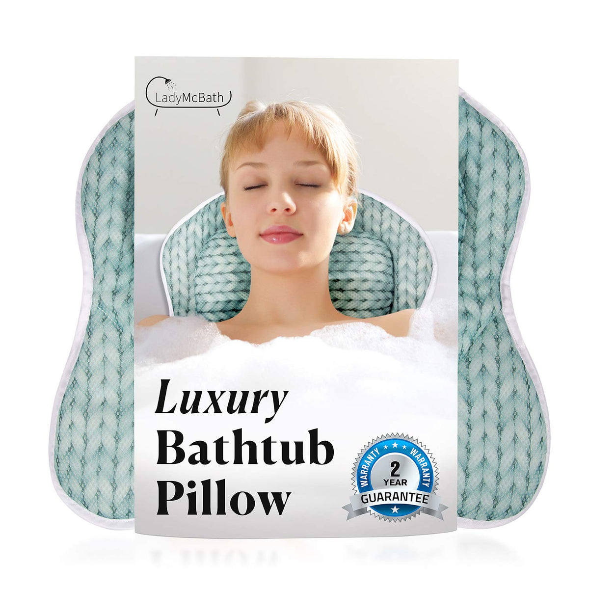 Lady Mcbath Luxury Bath Pillow - Plush Turquoise Neck & Back Support With Suction Cups