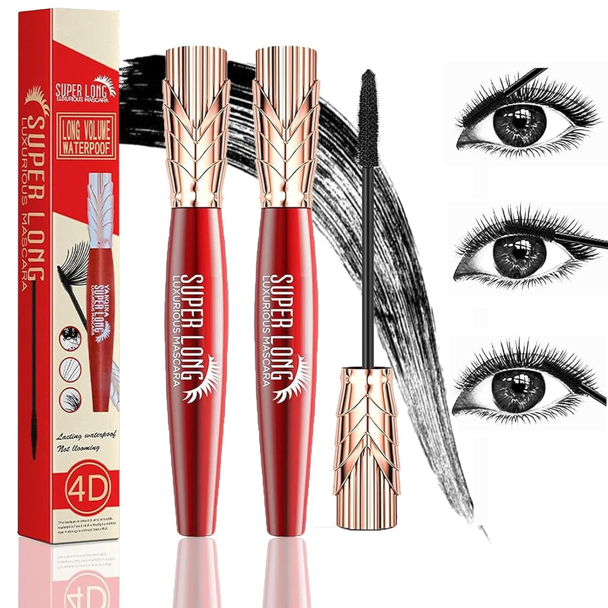 Rednow Yanqina 4D Waterproof Mascara - Super Long, Volumizing & Sweat Proof (2 Pcs)