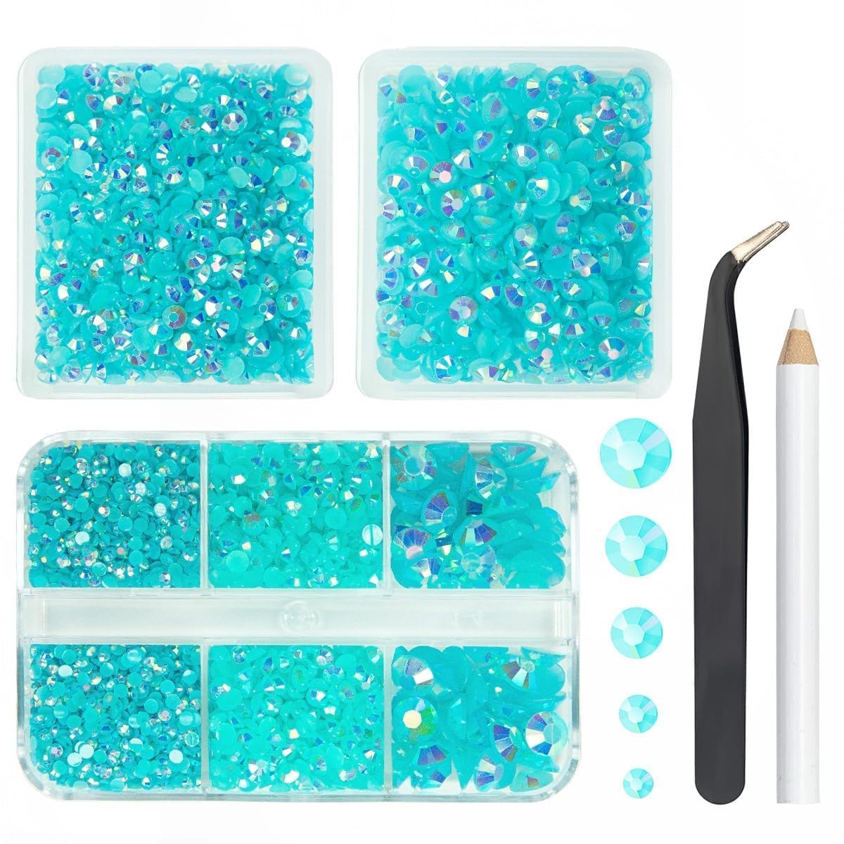 Qiipii Aquamarine Ab Resin Rhinestones 5070Pcs For Crafting, Nails, And Diy Projects 2Mm-6