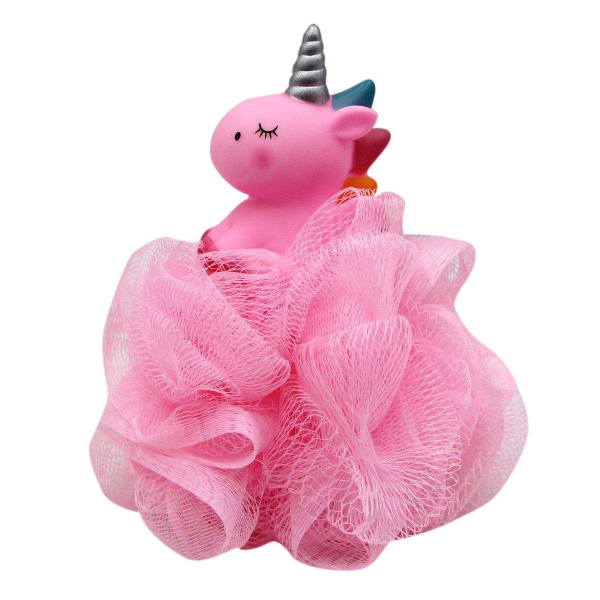 Caviotess Pink Unicorn Bath Mesh Shower Ball Pouf Loofah Exfoliating Sponge For Kids