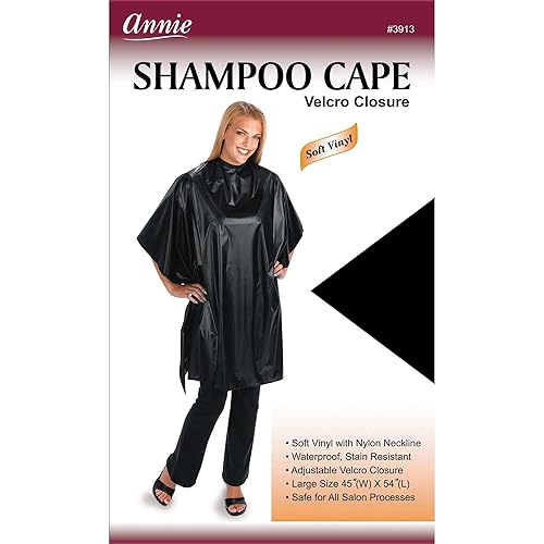 Annie Black Shampoo Cape 45&quot;  X 54&quot;  - Durable Vinyl Hairdressing Cape For Salon Use