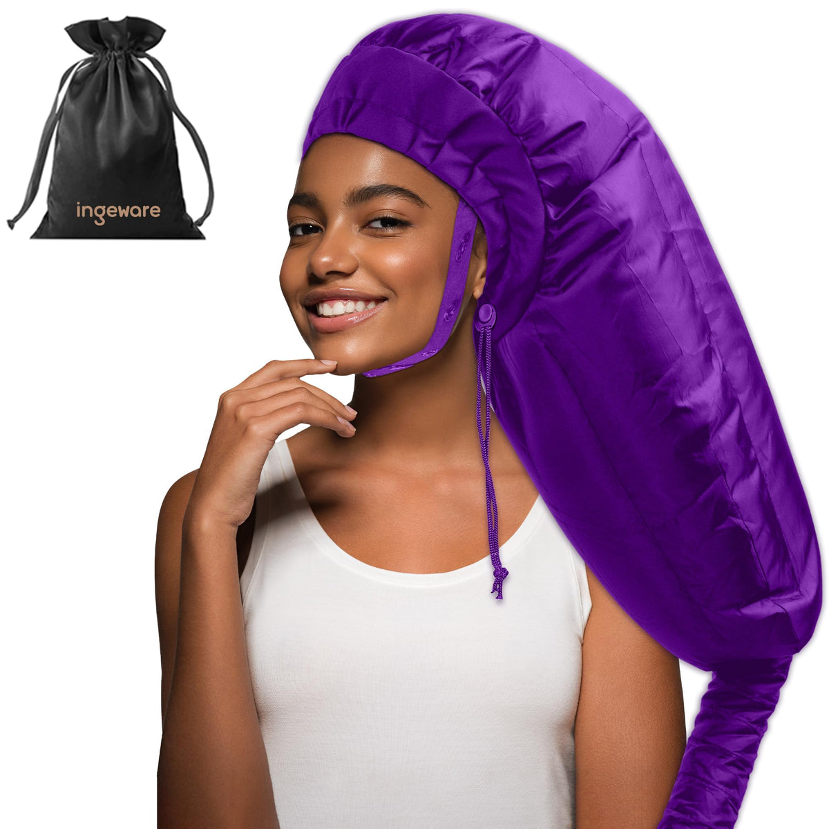 Ingeware Purple Bonnet Hair Dryer Attachment - Extra Large Deep Conditioning Cap For Curly Hair