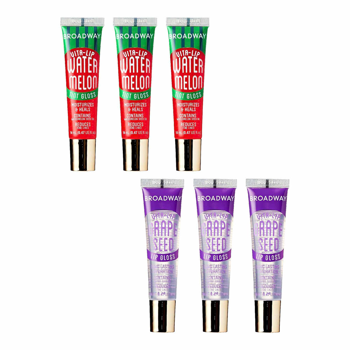 Ruby Kisses Vita-Lip Clear Lip Gloss, Moisturizing & Soothing, Watermelon & Grape, 6Pcs