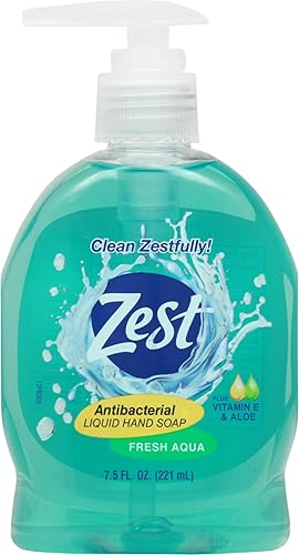 Zest Antibacterial Liquid Hand Soap, Fresh Aqua, Vitamin E & Aloe, 7.5 Fl Oz