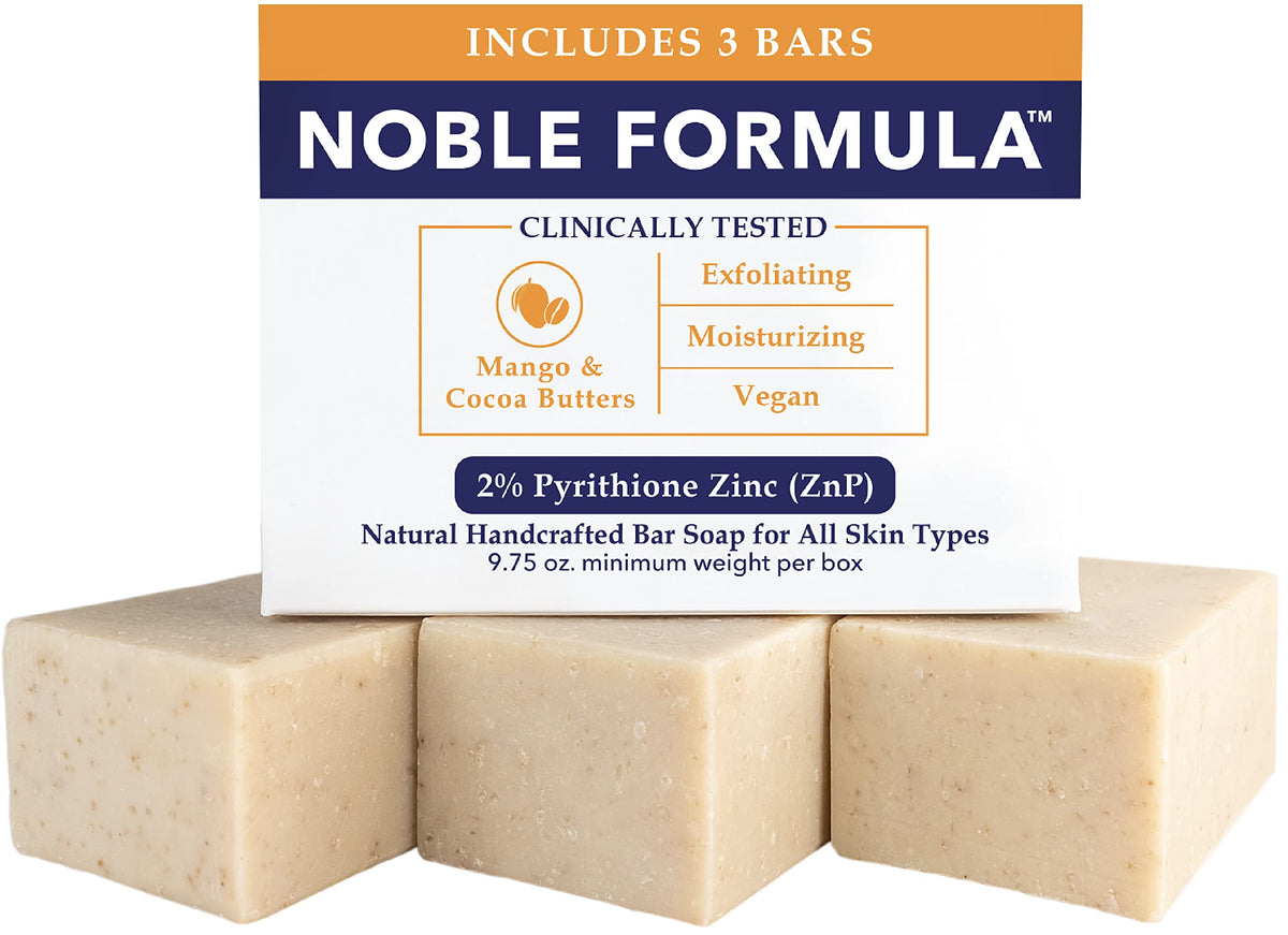 Noble Formula 2% Pyrithione Zinc Bar Soap - Vegan Mango & Cocoa Butter For Acne, Psoriasis, Eczema