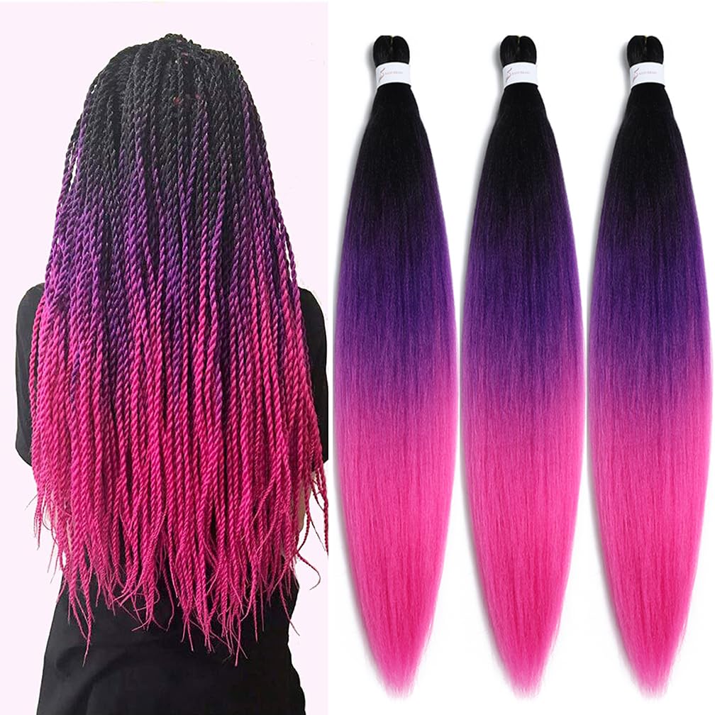 Balinghair 28&quot; Pre Stretched Kanekalon Braiding Hair - Rose Red Ombre (3 Packs)