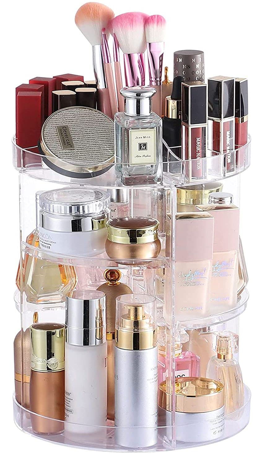 Cq Acrylic 360° Rotating Makeup Organizer - Clear Adjustable Skincare Holder, 4 Tier