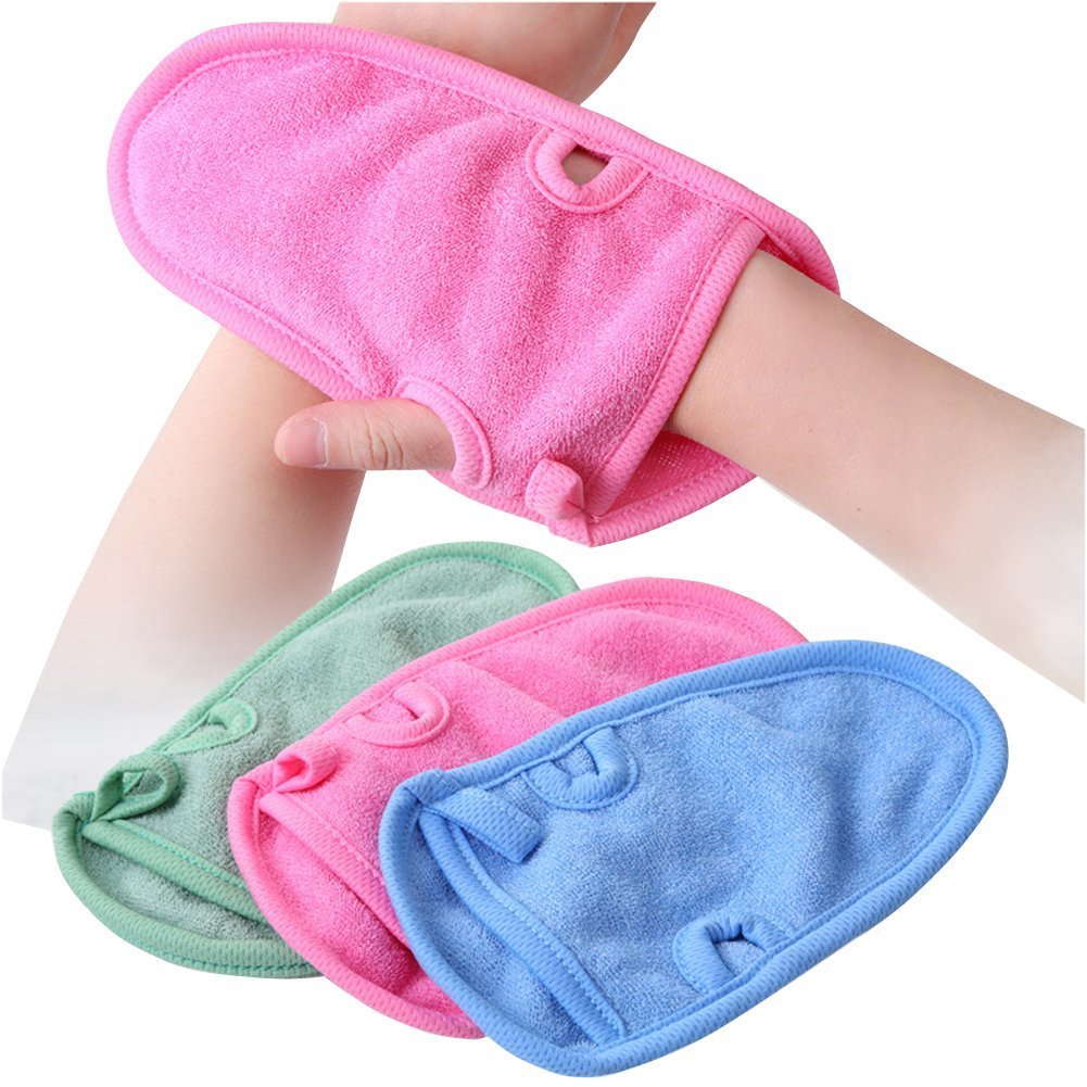 Elandy 3Pcs Bathing Gloves Mitts - Loofah Scrub For Body & Face - Color Random Spa Set