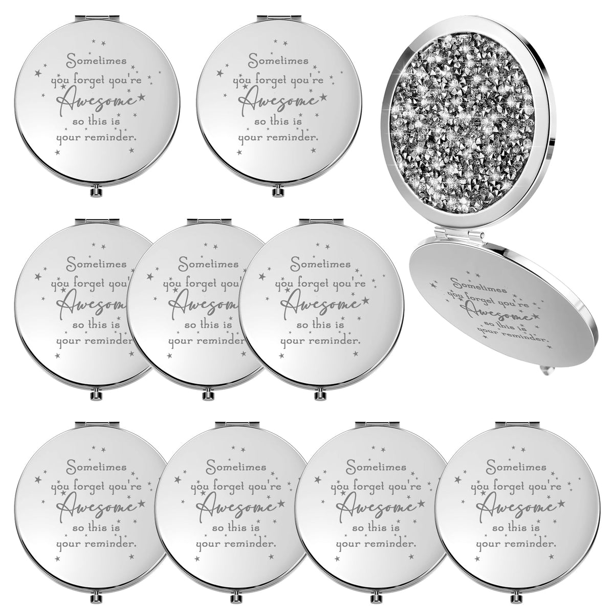 Roowest 10 Pcs Compact Mirror Set - Inspirational Thank You Gifts For Women, White, 2.8&quot;