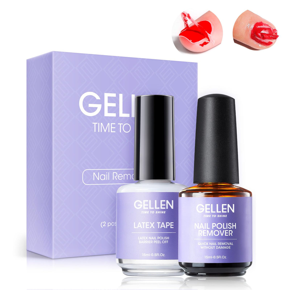 Gellen Gel Nail Polish Remover Kit - Fast Gel Remover & Latex Tape For Nail Art, 0.5 Fl Oz (2