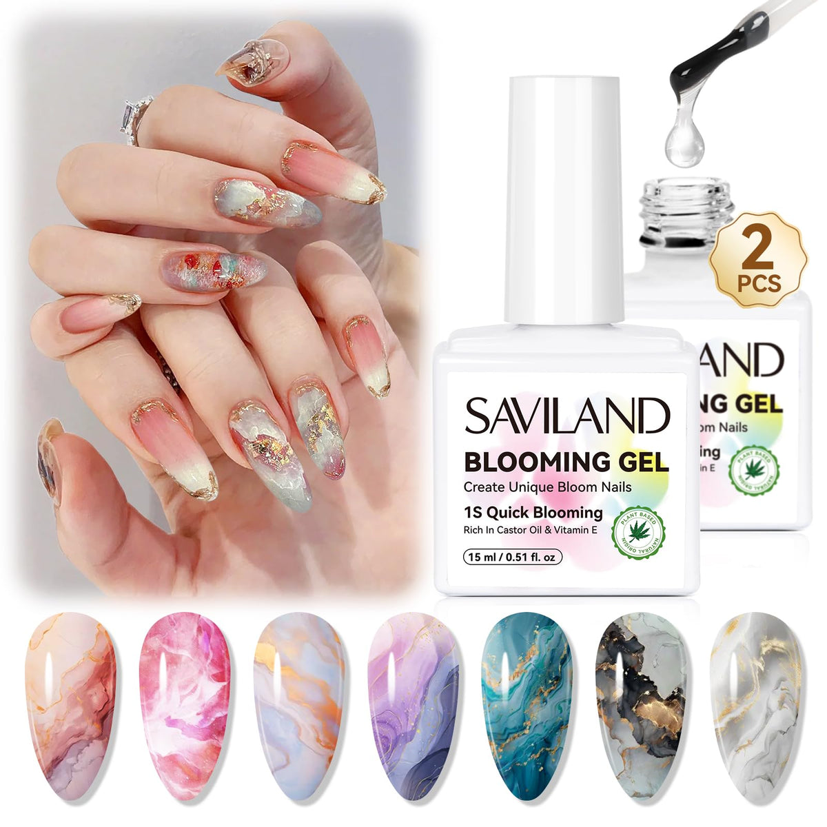 Saviland 30 Ml Blooming Gel Nail Polish, Quick Blooming Gel For Unique Nail Designs, 2Pcs