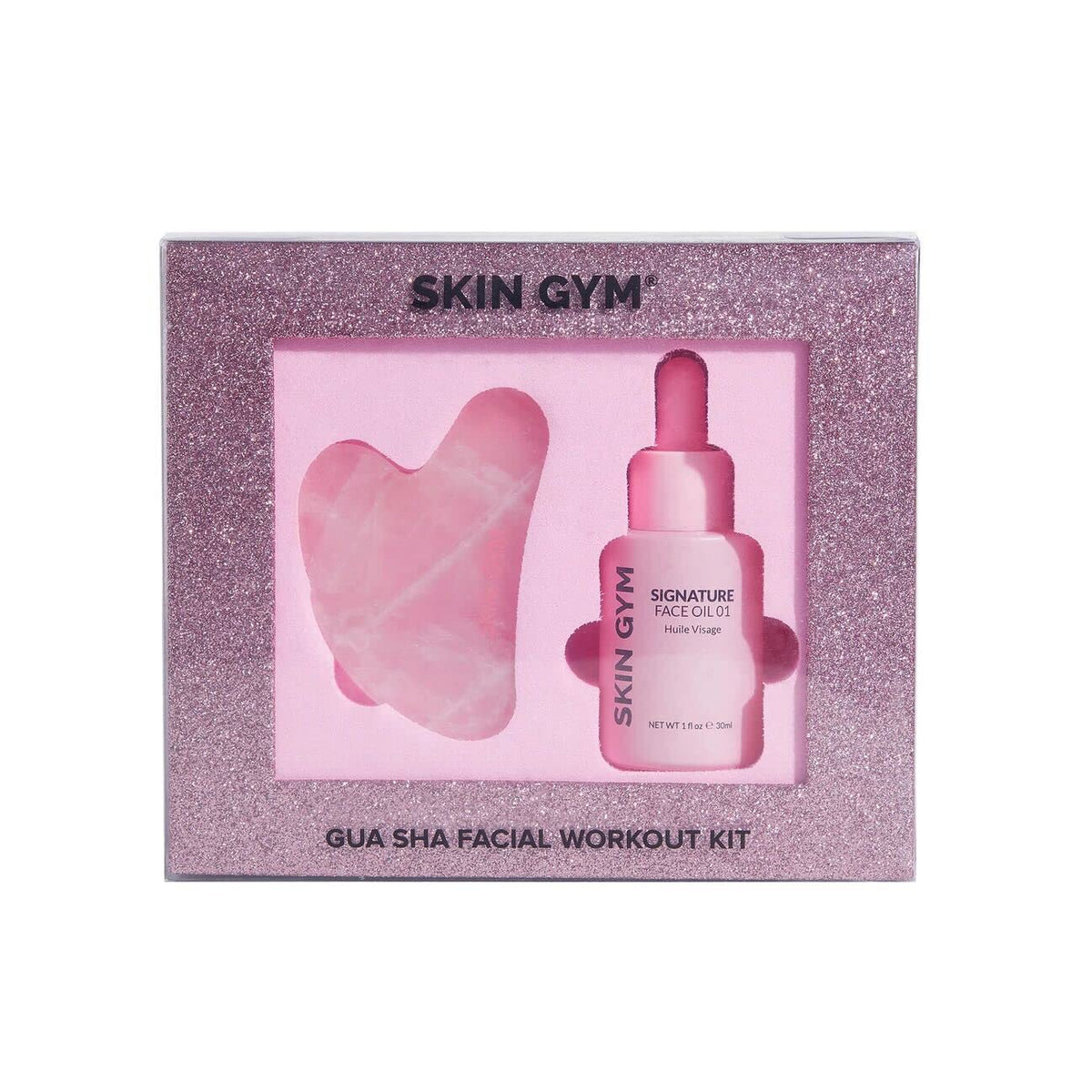 Skin Gym Rose Quartz Gua Sha & Oil Kit - Radiance Boosting Facial Contouring & Rejuvenation