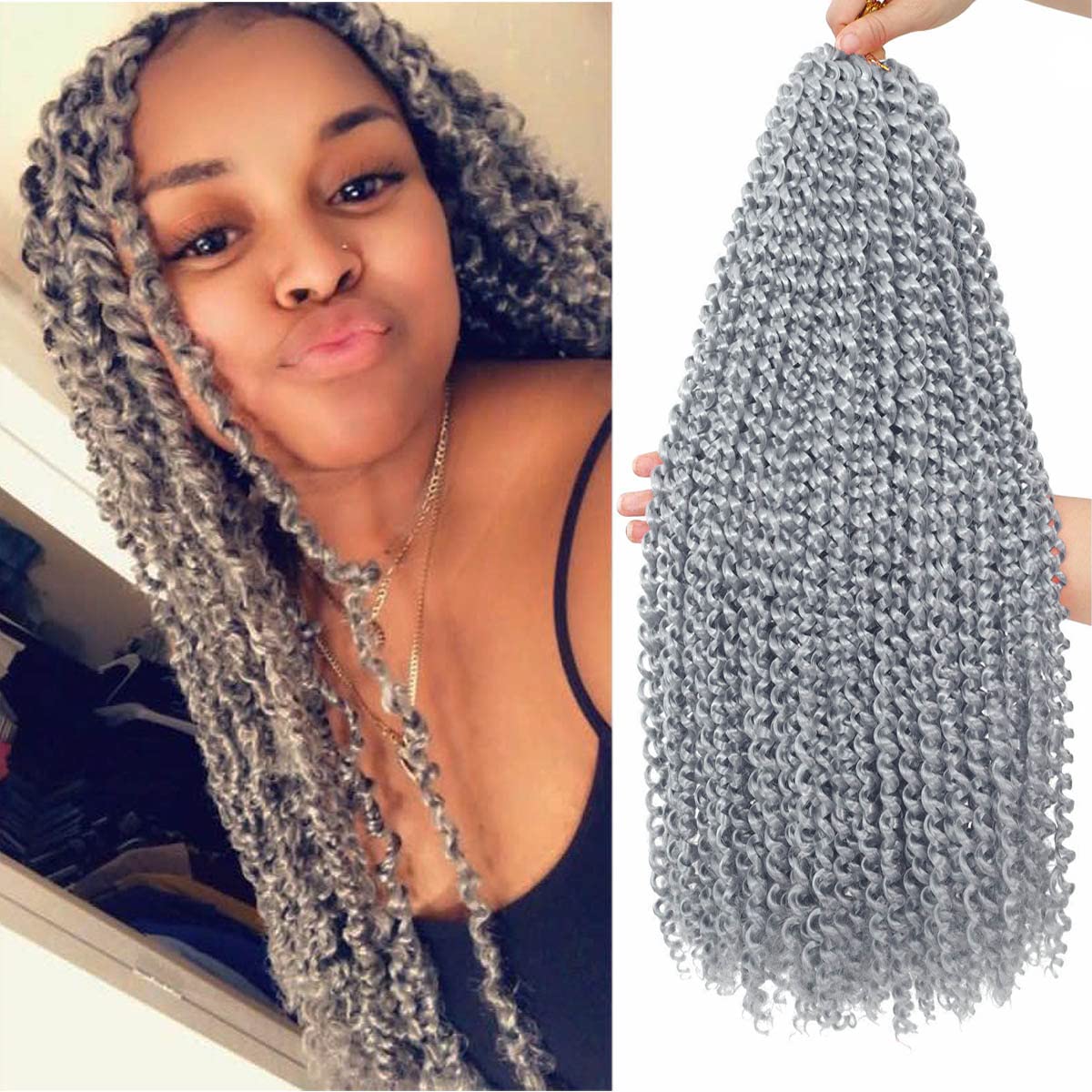 Renjoing 18 Inch Grey Passion Twist Braiding Hair - 6 Packs Gray Water Wave For Butterfly Locs