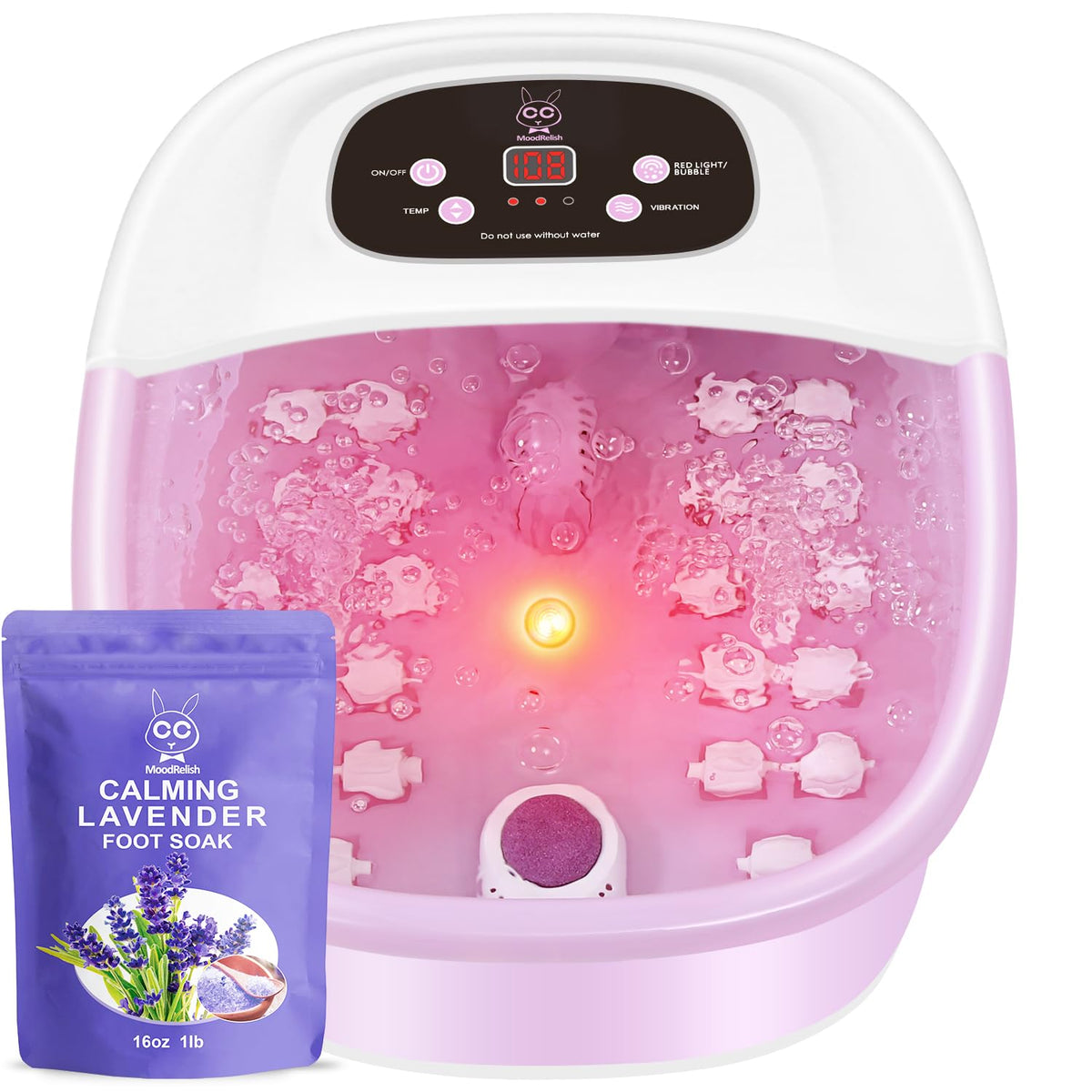 Moodrelish Foot Spa Bath Massager With Heat, Bubbles, Vibration, 22 Rollers - Pink