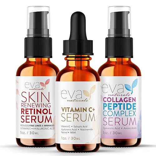 Eva Naturals Trifecta Serum Bundle - Vitamin C, Collagen Peptide & Retinol for Youthful Skin