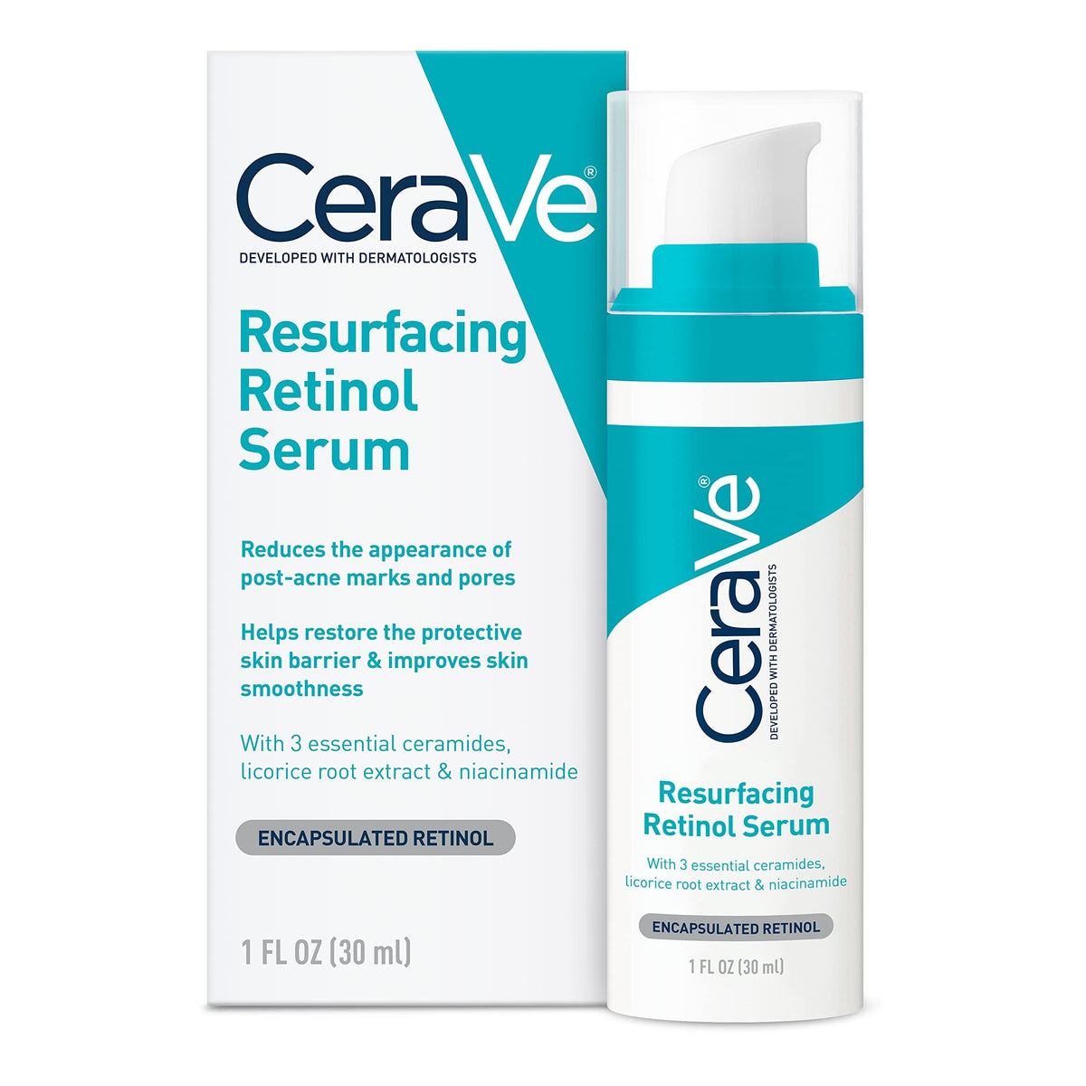 Cerave Retinol Serum For Post Acne Marks, Brightening & Pore Minimizing, 1 Fl Oz