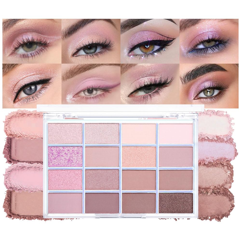 Cakaila 16 Colors Matte Eyeshadow Palette - Light Purple Pink Brown Nude, Long Lasting & Waterproof