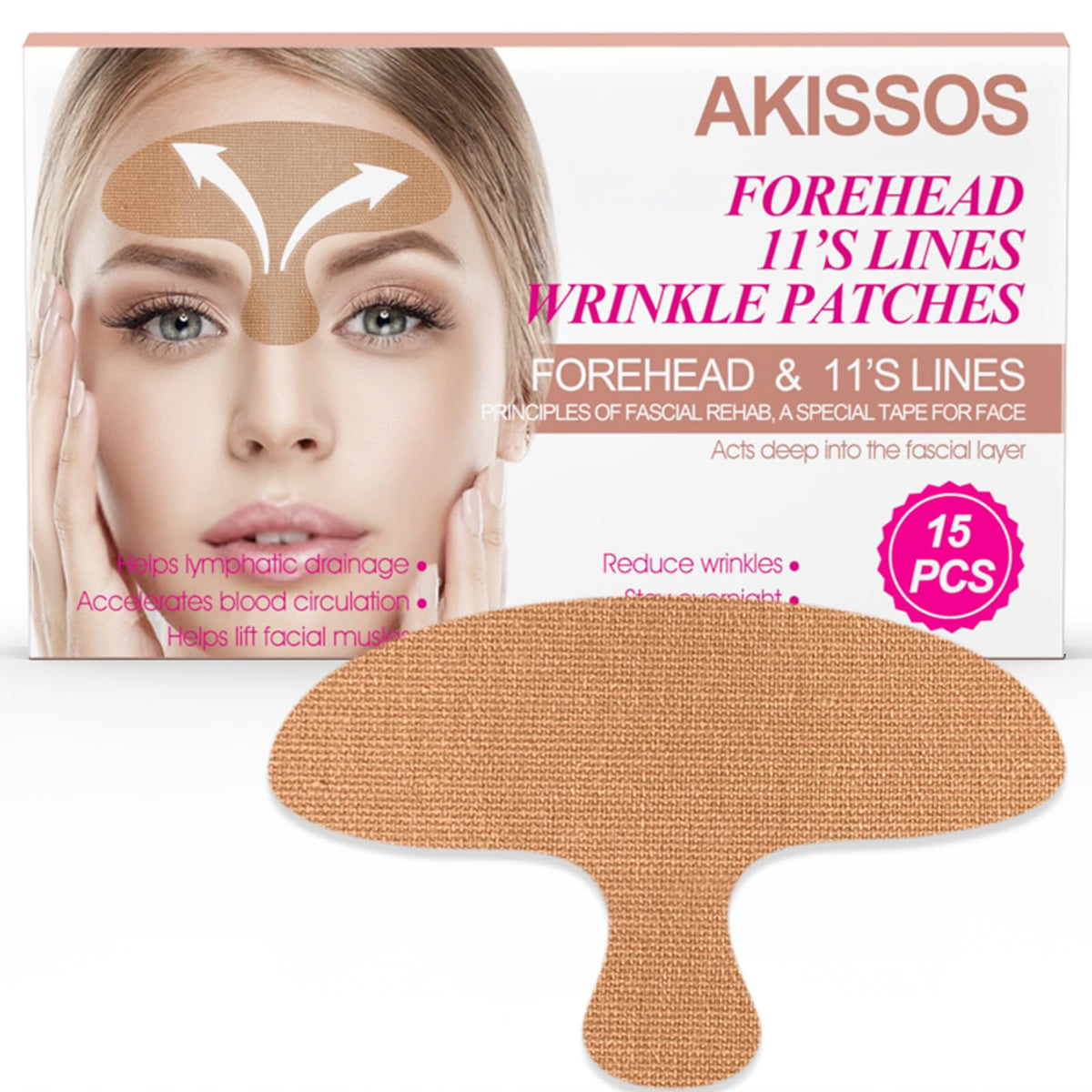 Akissos Forehead Wrinkle Patches - 15 Pcs Kinesiology Face Tape For Fine Lines & Frown Lines