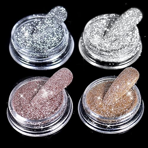 Allstarry Diamond Nail Glitter - 4 Colors Reflective Shiny Powder for Nail Art & Crafts