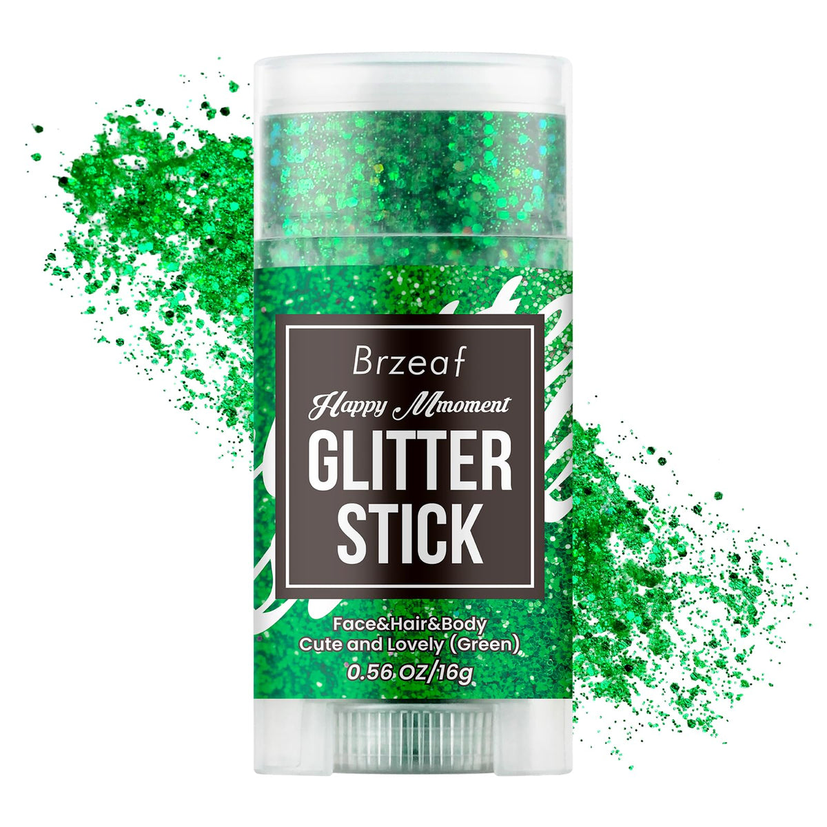 Brzeaf Waterproof Green Glitter Stick For Face, Body, Hair & Eyes - Concert & Festival Makeup 0.56 Oz