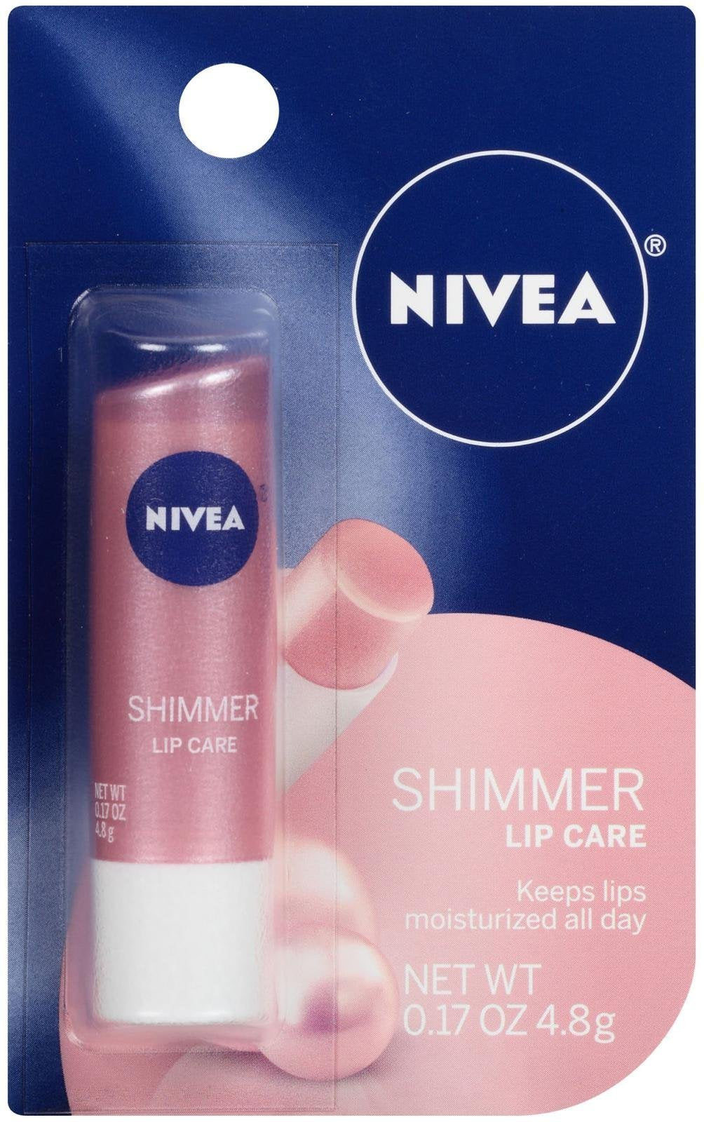 Nivea Shimmer Lip Care Balm Stick With Shea Butter & Jojoba Oil, 0.17 Oz, Pink