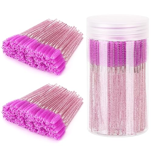 Tbestmax 300 Pcs Disposable Eyelash Brushes & Container, Crystal Purple Eyebrow Spoolies