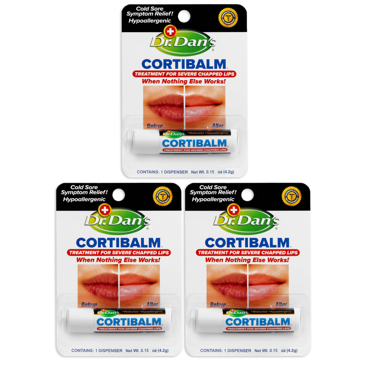 Dr. Dan'S Cortibalm - Healing Lip Balm For Dry Cracked Lips - 3 Pack For Men, Women & Kids