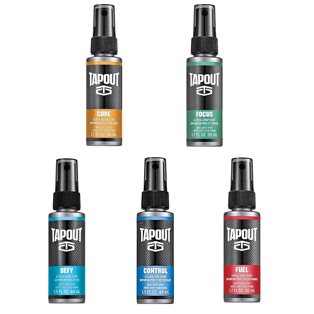 Tapout Body Spray For Men 5-Piece Set, 1.5 Fl Oz Total - Fresh Fragrance Collection