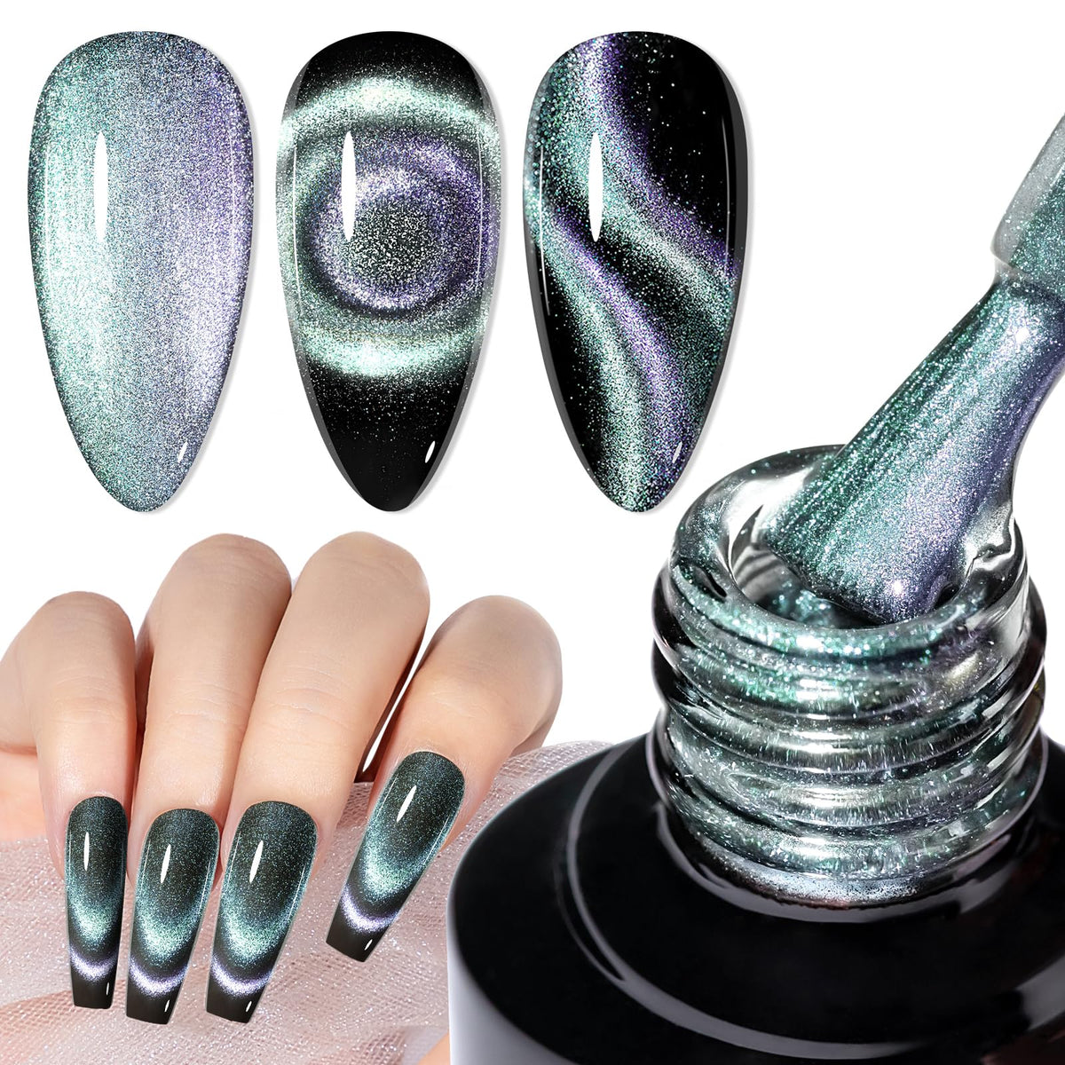 Mizhse Chameleon 9D Cat Eye Gel Polish - Holographic Magnetic Nail Polish 10Ml Silky Silver