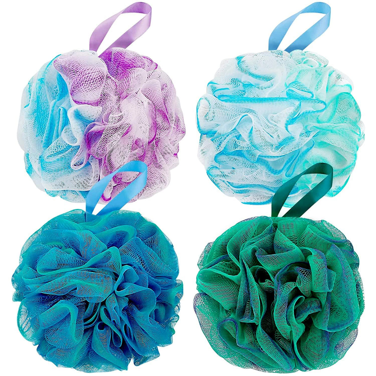 DadyMart 4-Pack Bath Loofah Sponge, Exfoliating Shower Ball for Women and Men, Flower Design