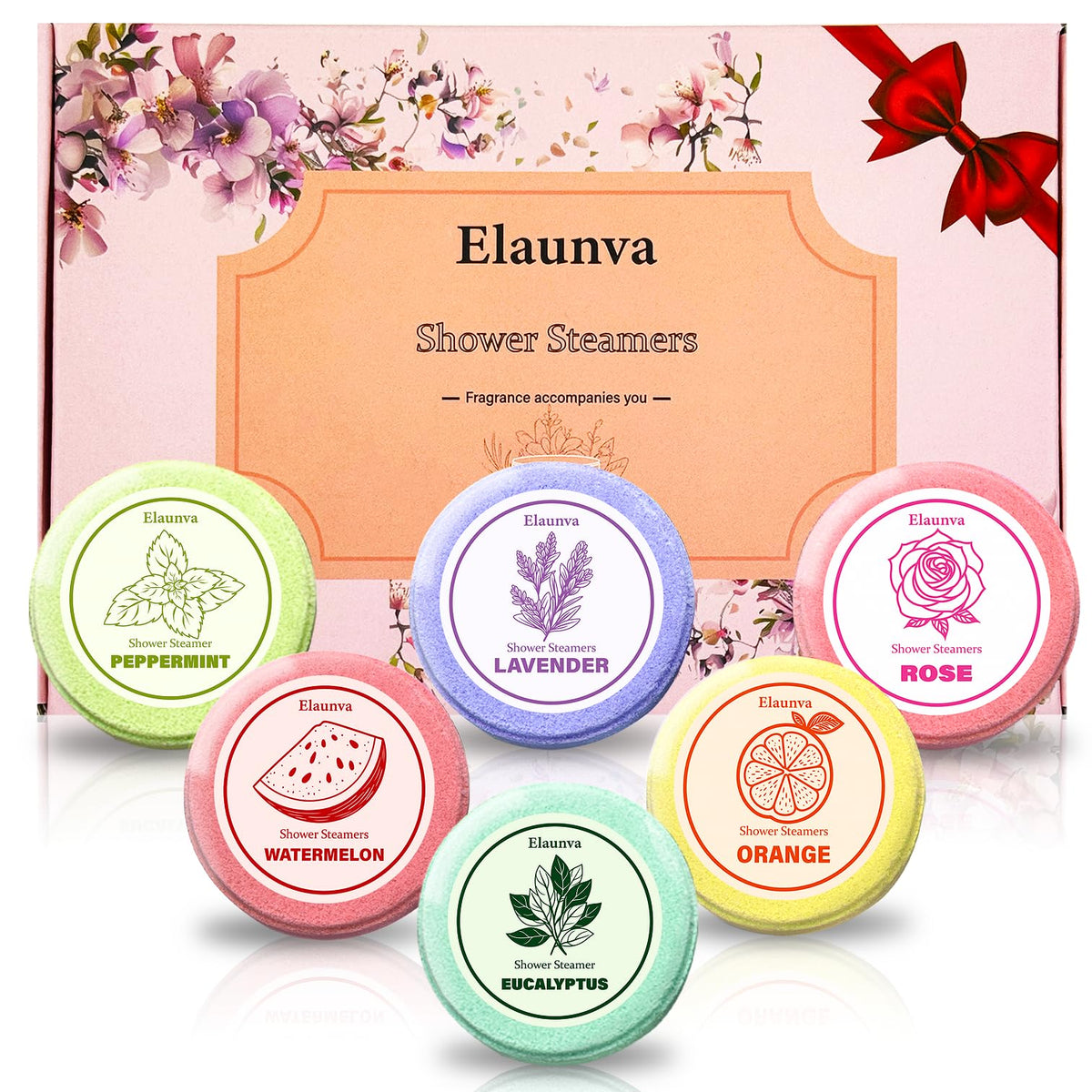 Elaunva Shower Steamers Gift Set - 6 Aromatherapy Scents For Home Spa, Pink 30G Each