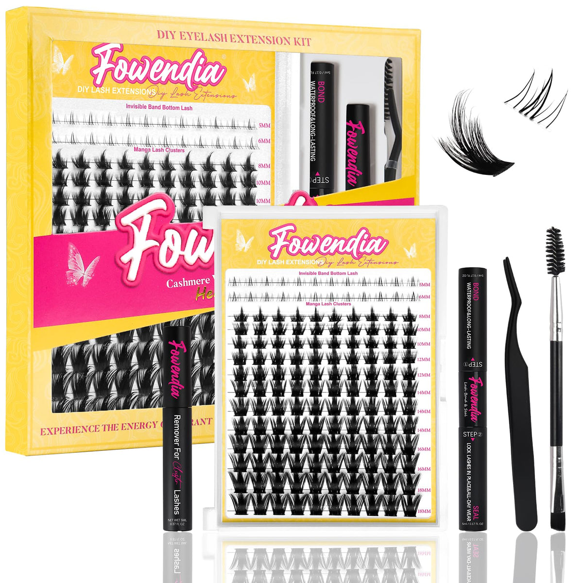 Fowendia Manga Lash Clusters Kit 8-18Mm - Waterproof Anime Lashes With Invisible Band