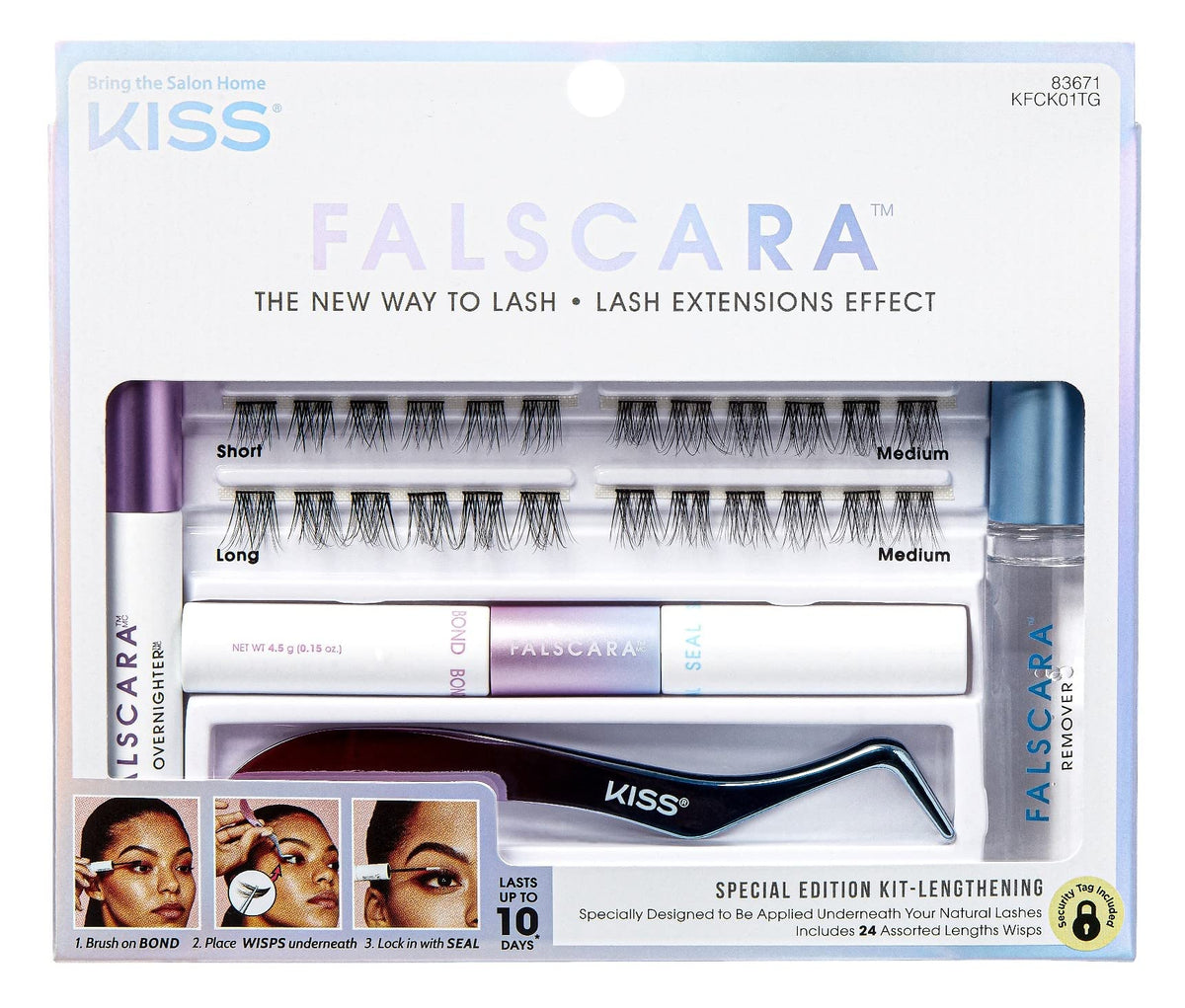 Kiss Falscara Special Edition Eyelash Kit With Bond, Seal, Applicator & 24 Lengthening Wisps