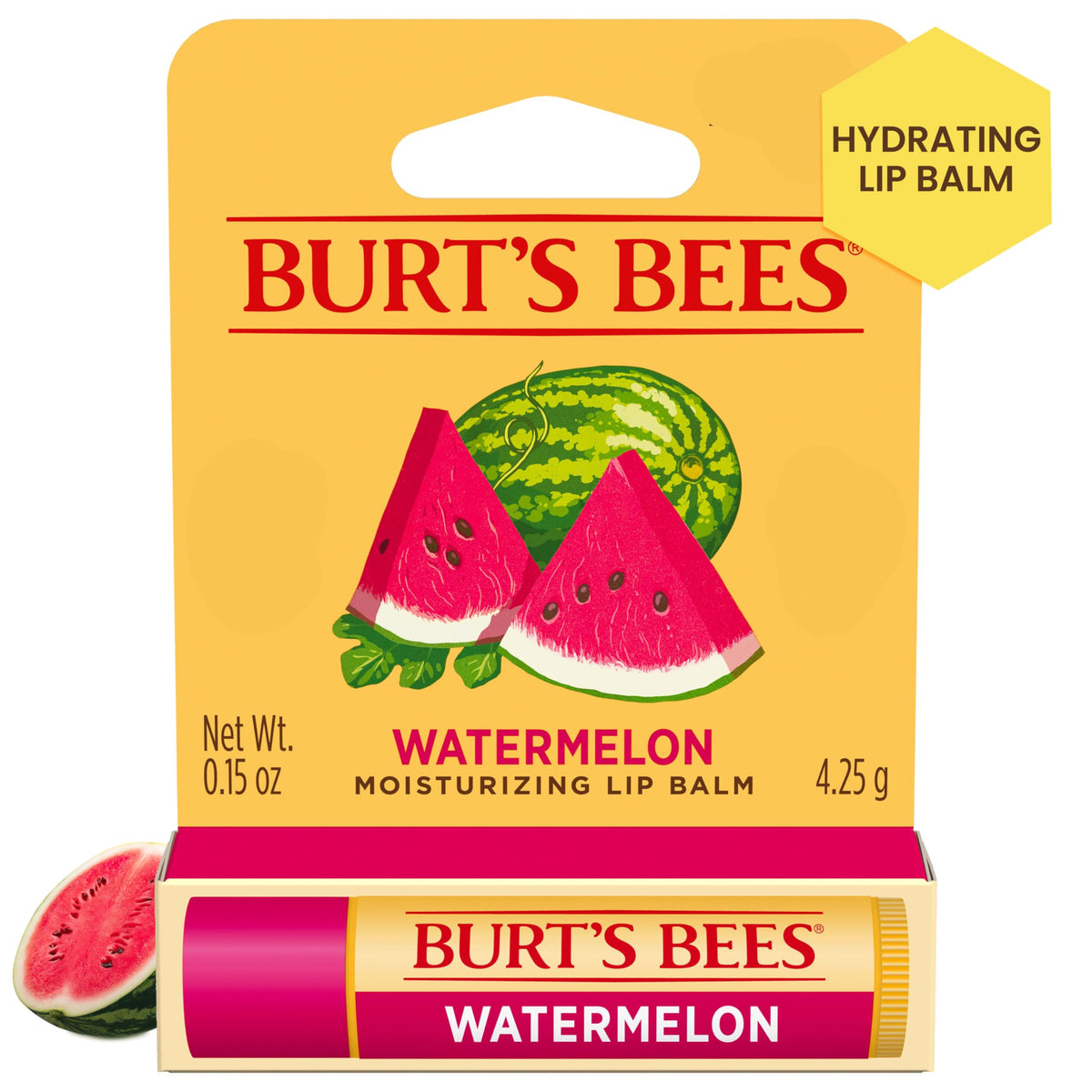 Burt'S Bees Watermelon Lip Balm - Natural Moisturizer, Tint-Free, 0.15 Oz, Clear