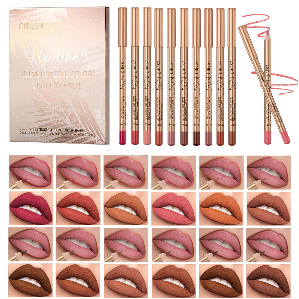 Bekoeen 12Pcs Matte Lip Liner Set - Waterproof, High Pigmented, Long Lasting, Nude