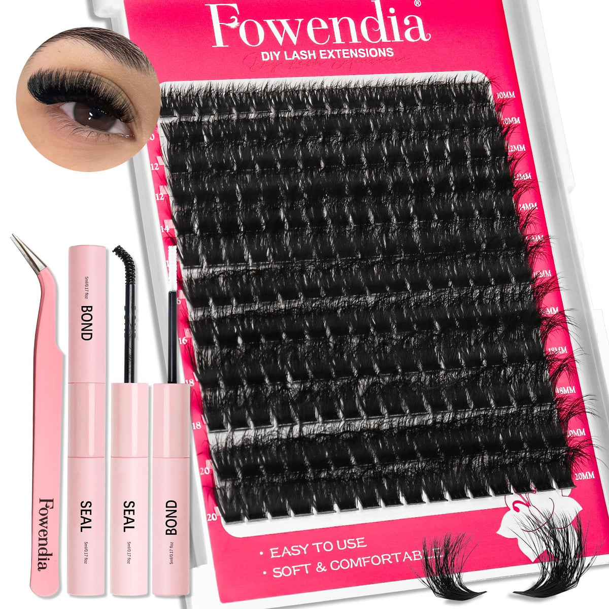 Fowendia Fluffy 100D Lash Clusters Kit - D Curl 10-18Mm Faux Mink Eyelash Extensions