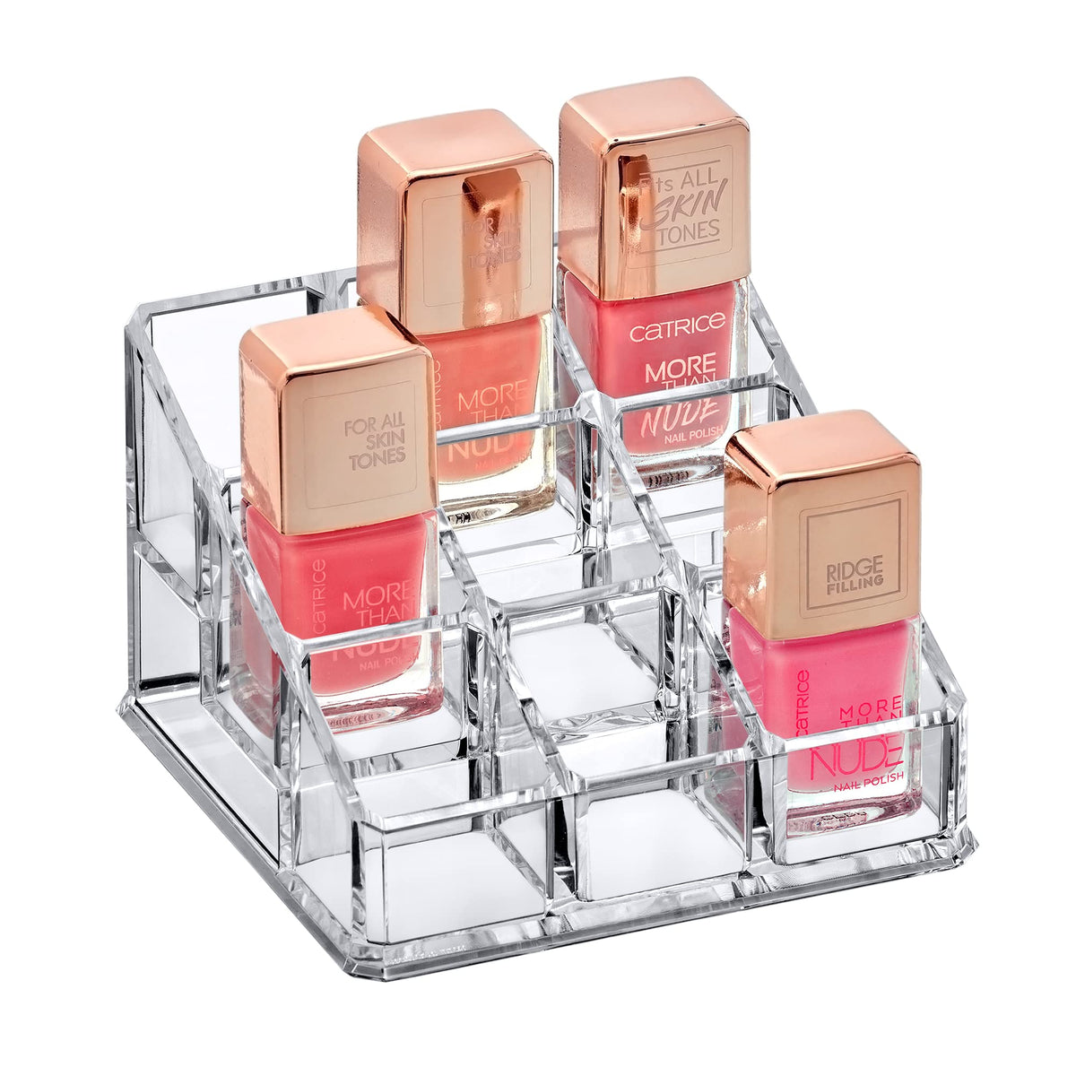 Amazing Abby 9-Slot Acrylic Nail Polish & Lipstick Organizer - Clear Cosmetic Storage Solution