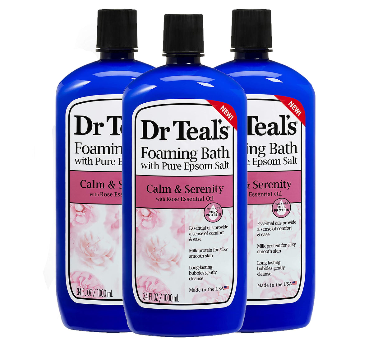 Dr. Teal'S Calm & Serenity Epsom Salt Foaming Bath Set - 3 Pack, Rose Oil & Milk Protein