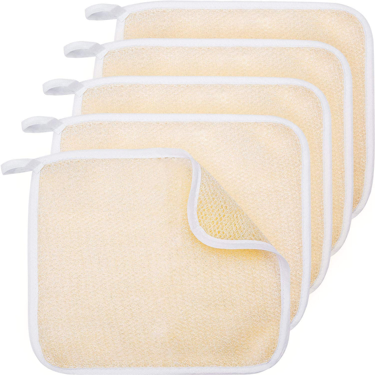 Tatuo 5 Pack Exfoliating Face & Body Wash Cloths, 11.81X11.8 Inch, Green Edge